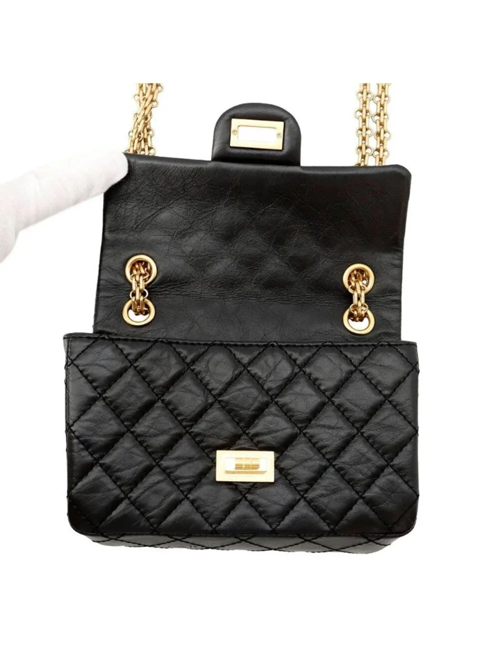 Chanel Chain Shoulder Bag Quilted 2.55 Mini Aged Calfskin Black